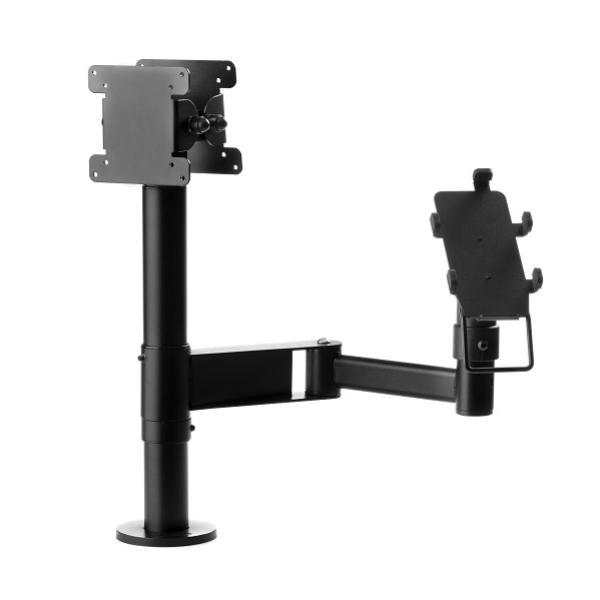 Back to back VESA holder for monitors and a swivel arm for a payment machine 