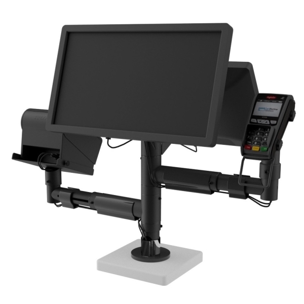 Double 75/100 VESA mount for monitors and two extensible arms for pin pad and printer holder