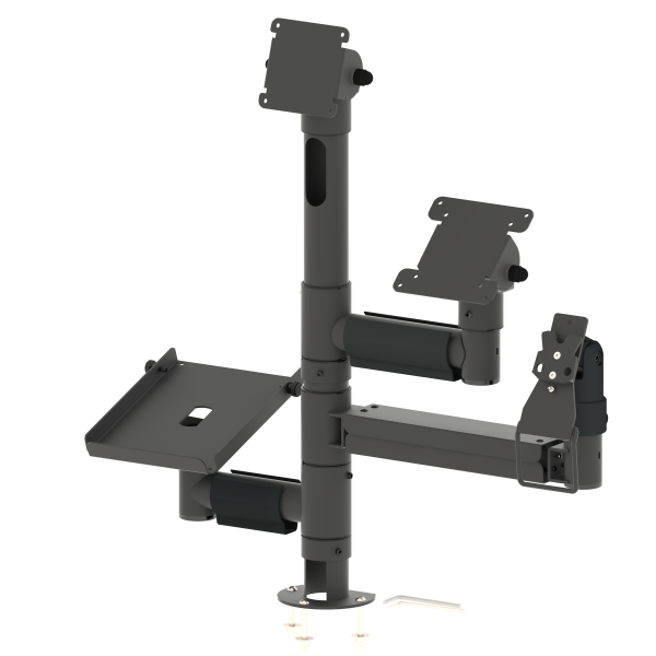 POS Stand with a tiltable payment terminal arm, printer holder and Two VESA Mounts 